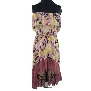 VTG Y2K Preppy Lilka Purple Green Strapless Dress Ikat Ruffle High Low XS